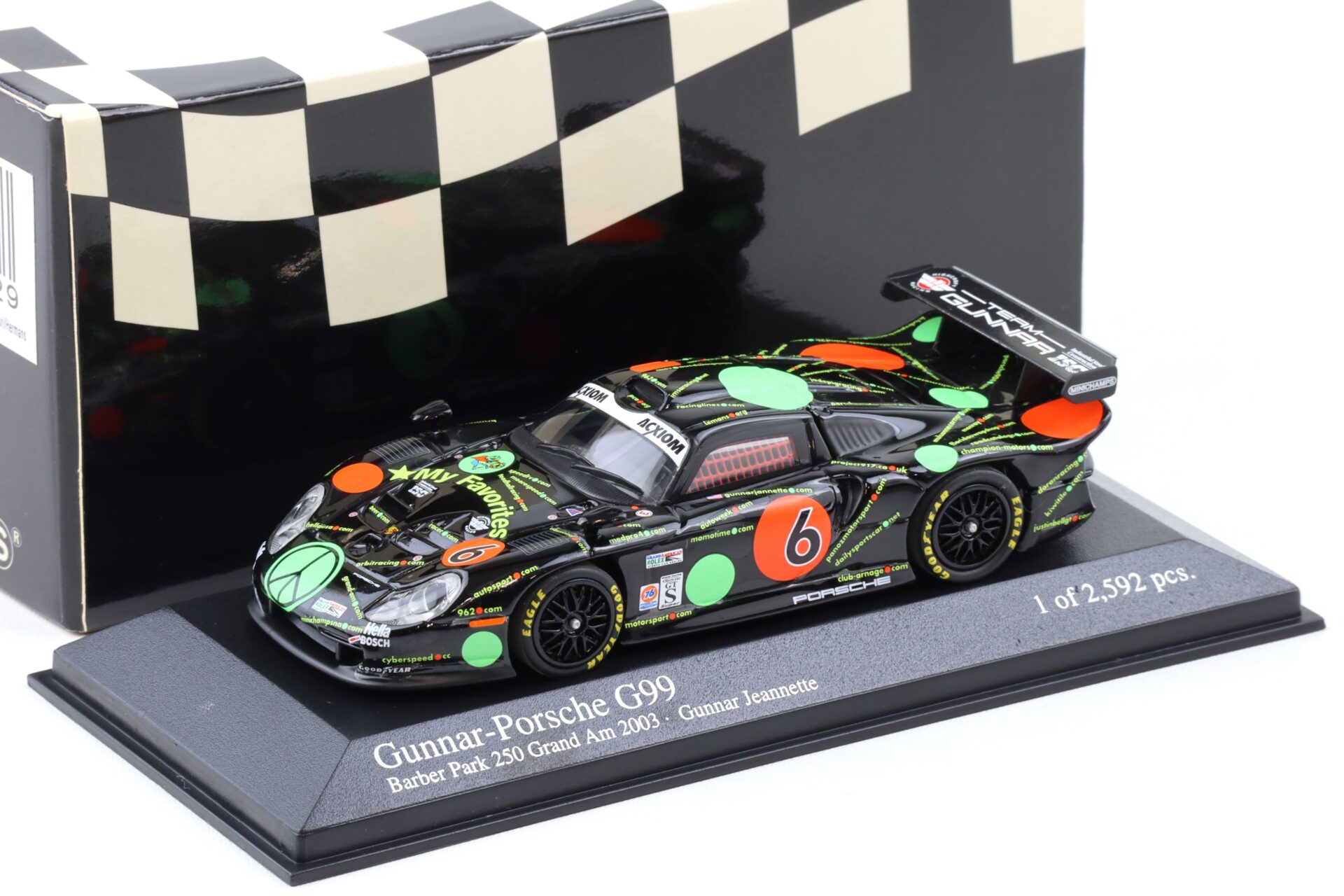 ID 105508 orig.jpg 1:43 Minichamps Gunnar Porsche 911 996 GT1 G99 Barber Park 250 Gunnar Jeanette #6