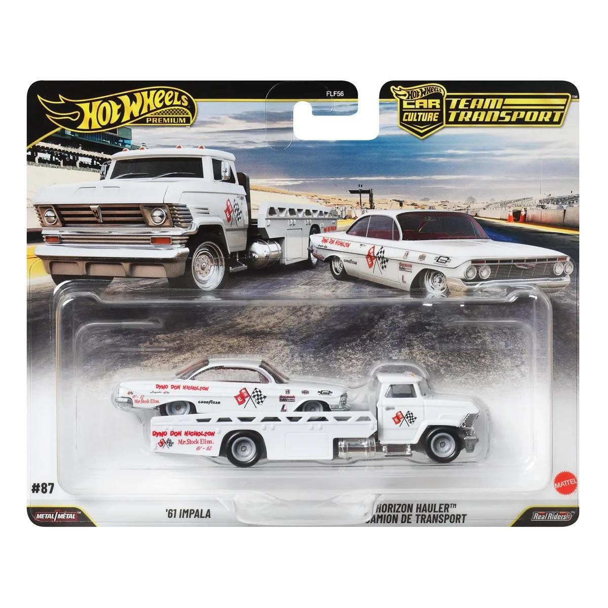 1:64 Hot Wheels Premium 2025 Team Transport JHX88 Chevrolet Impala + Horizon Hauler