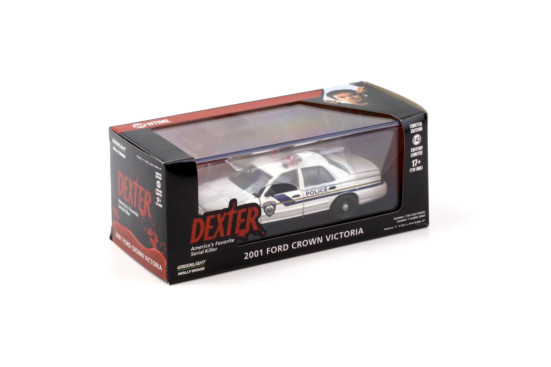 1:43 Greenlight 2001 Ford Crown Victoria Pembroke Pines Police DEXTER white