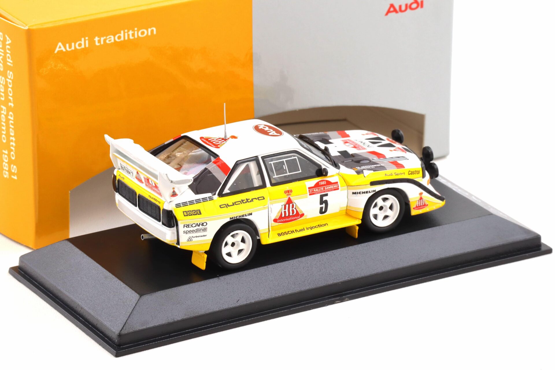 1:43 Minichamps Audi Sport Quattro S1 Rally San Remo 1985 #5 signiert DEALER VERSION