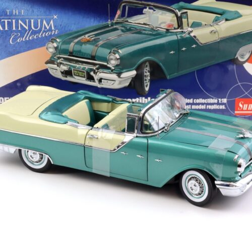 1:18 Sun Star 1955 Pontiac StarChief Convertible white mist / turquoise blue poly - Image 2