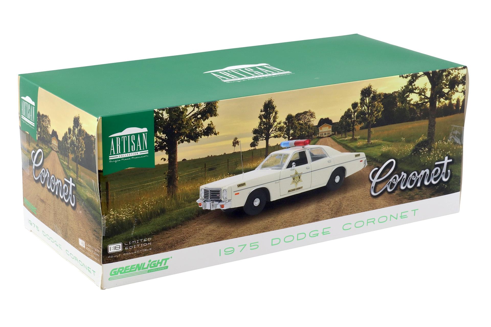 1:18 Greenlight Artisan 1975 Dodge Coronet Hazzard Country Sheriff Police