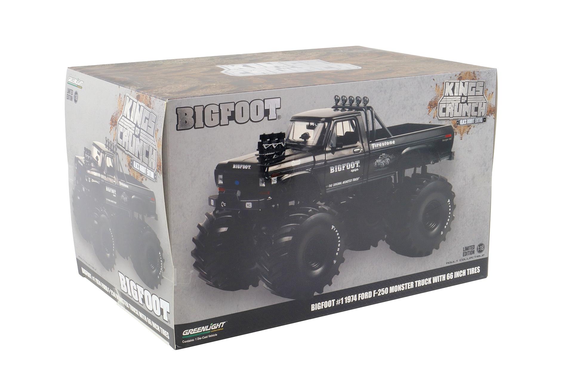 1:18 Greenlight 1974 Ford F-250 Bigfoot Monster Truck Black Bandit Edition