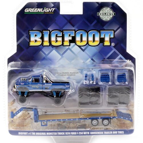 1:64 Greenlight 1974 Ford F-250 Bigfoot Monster Truck with Trailer Hobby Exclusive