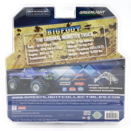 1:64 Greenlight 1974 Ford F-250 Bigfoot Monster Truck with Trailer Hobby Exclusive