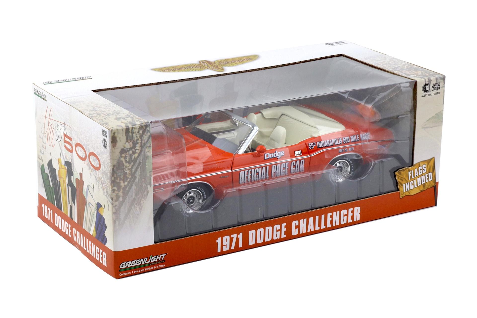 1:18 Greenlight 1971 Dodge Challenger Convertible 55th Indianapolis Pace Car orange