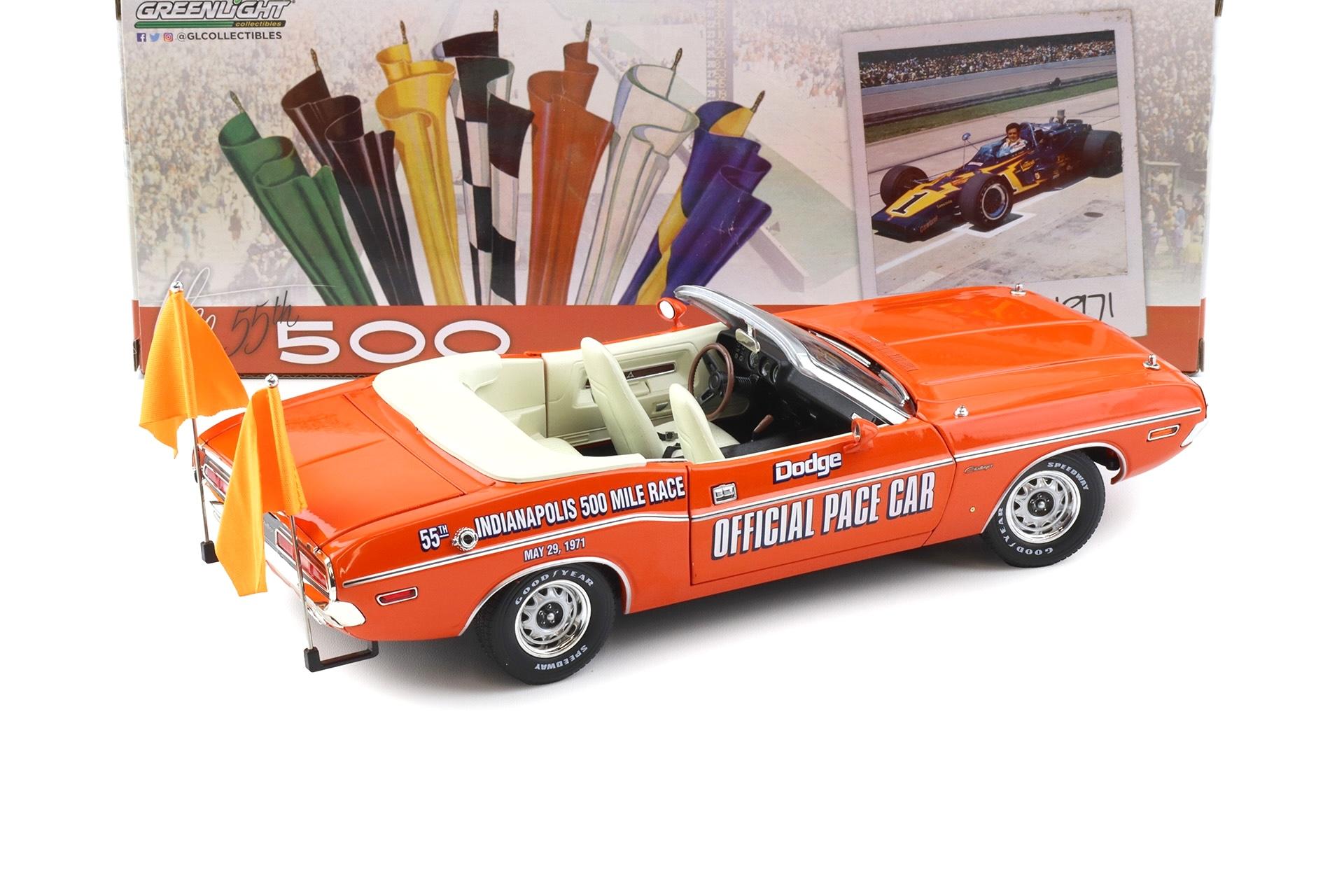 1:18 Greenlight 1971 Dodge Challenger Convertible 55th Indianapolis Pace Car orange