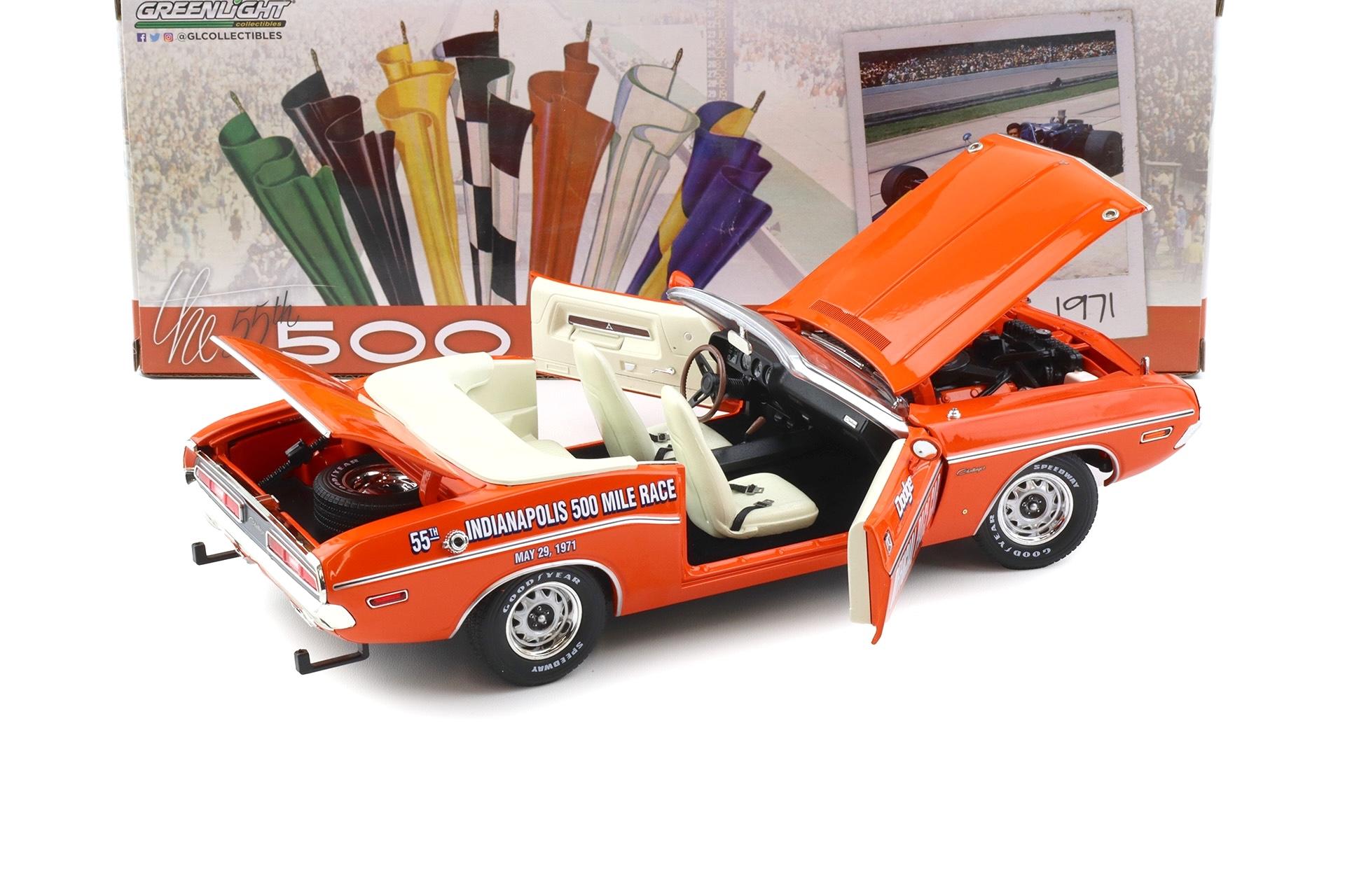 1:18 Greenlight 1971 Dodge Challenger Convertible 55th Indianapolis Pace Car orange