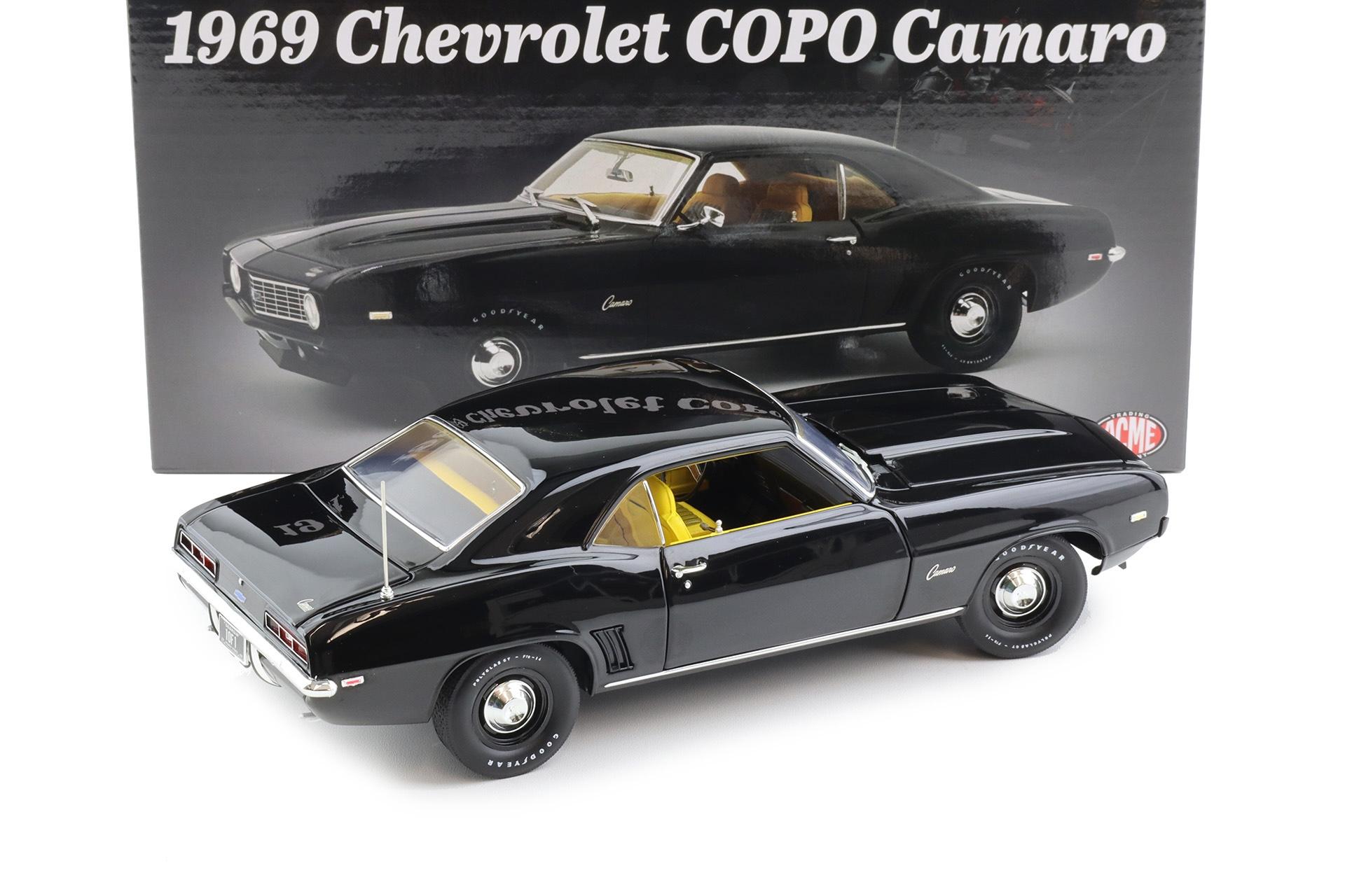 1:18 ACME 1969 Chevrolet COPO Camaro 1 of 1 black with yellow A1805736