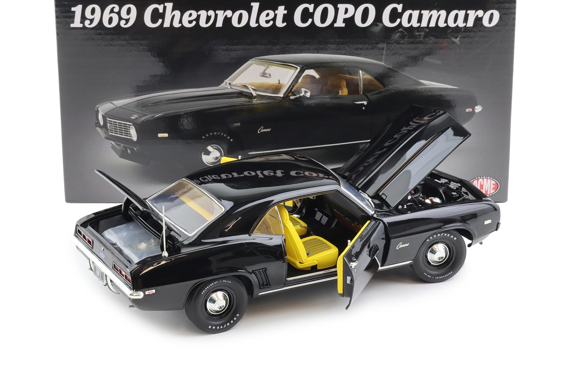 1:18 ACME 1969 Chevrolet COPO Camaro 1 of 1 black with yellow A1805736