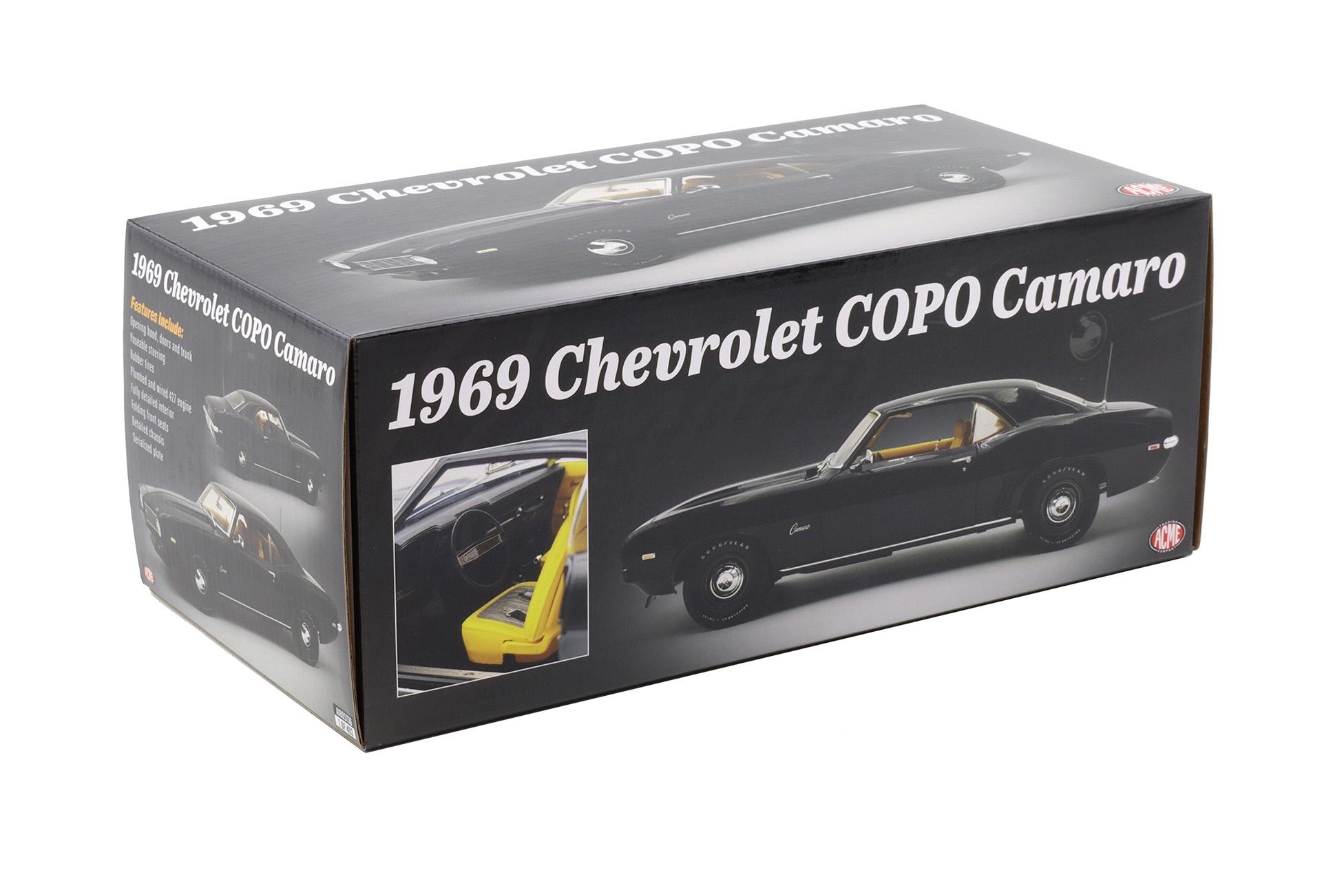 1:18 ACME 1969 Chevrolet COPO Camaro 1 of 1 black with yellow A1805736
