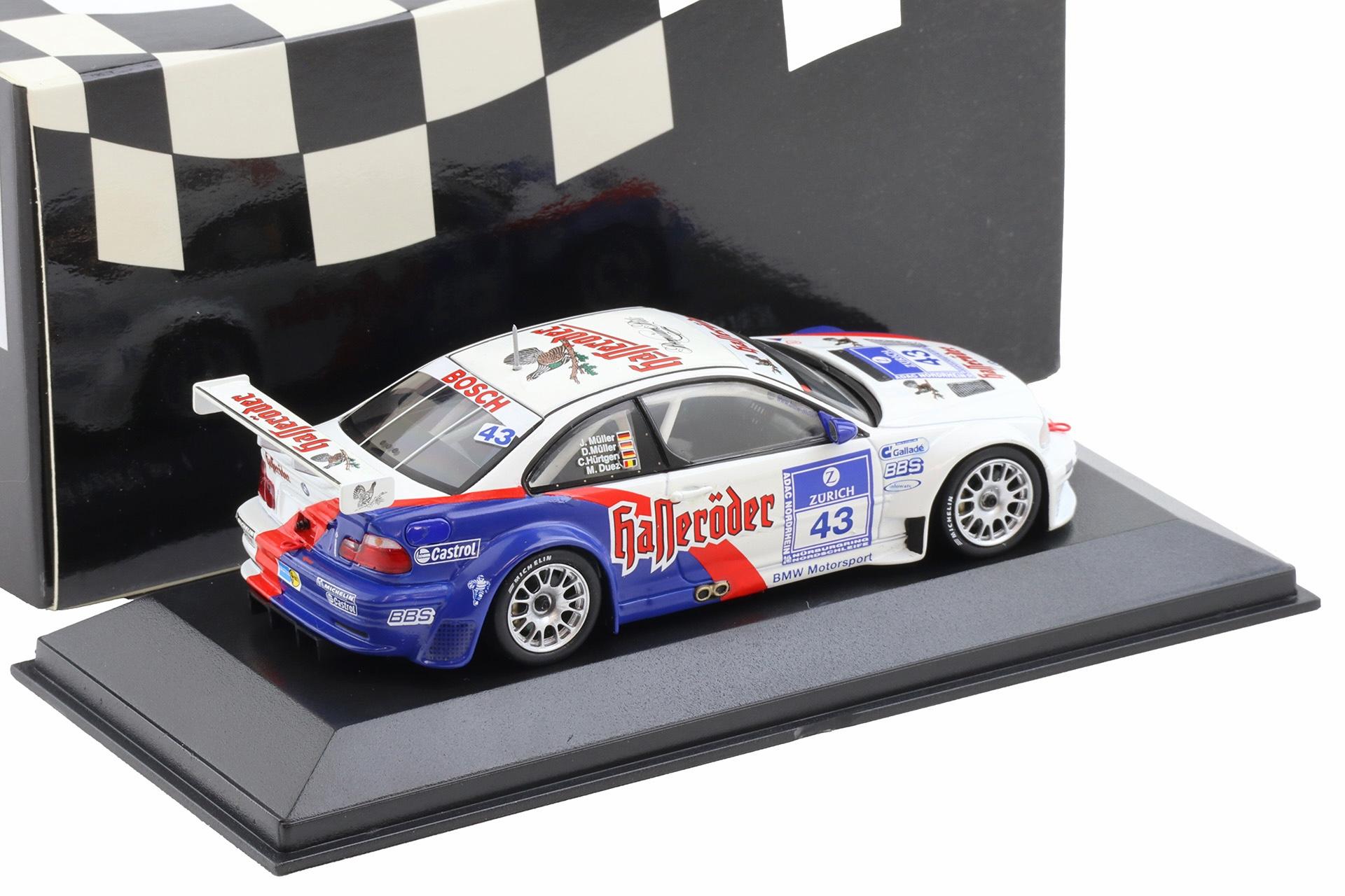 1:43 Minichamps BMW M3 E46 GTR ADAC 24h 2001 Müller/ Müller/ Hürtgen/ Duez #43