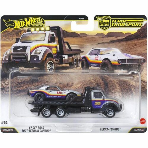 1:64 Hot Wheels Premium 2026 Team Transport JHX93 Off-Road Terrain Camaro + Terre Torque