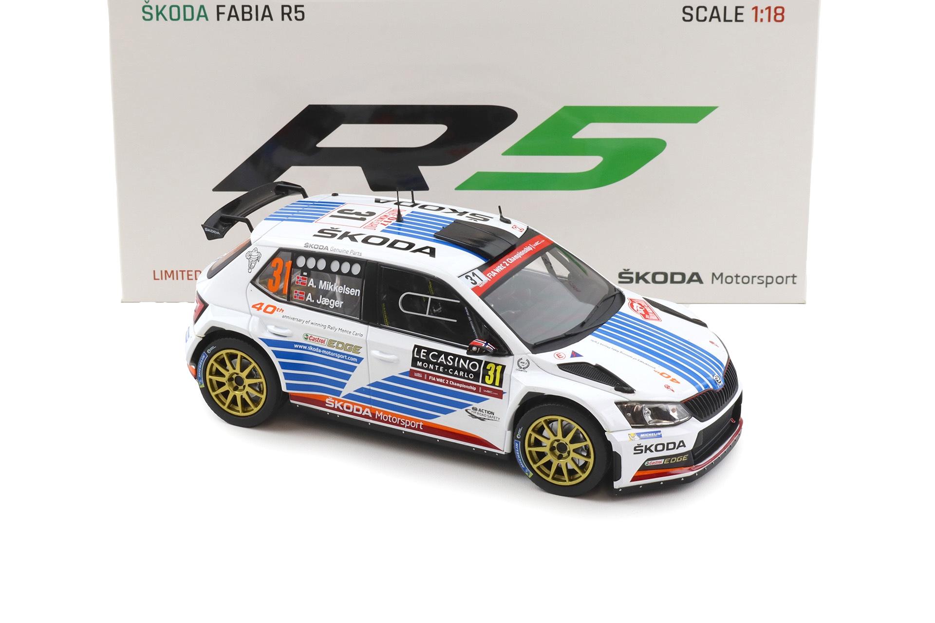 1:18 FOX18 Skoda Fabia R5 Winner WRC Rally Monte Carlo 2017 #31 Mikkelsen