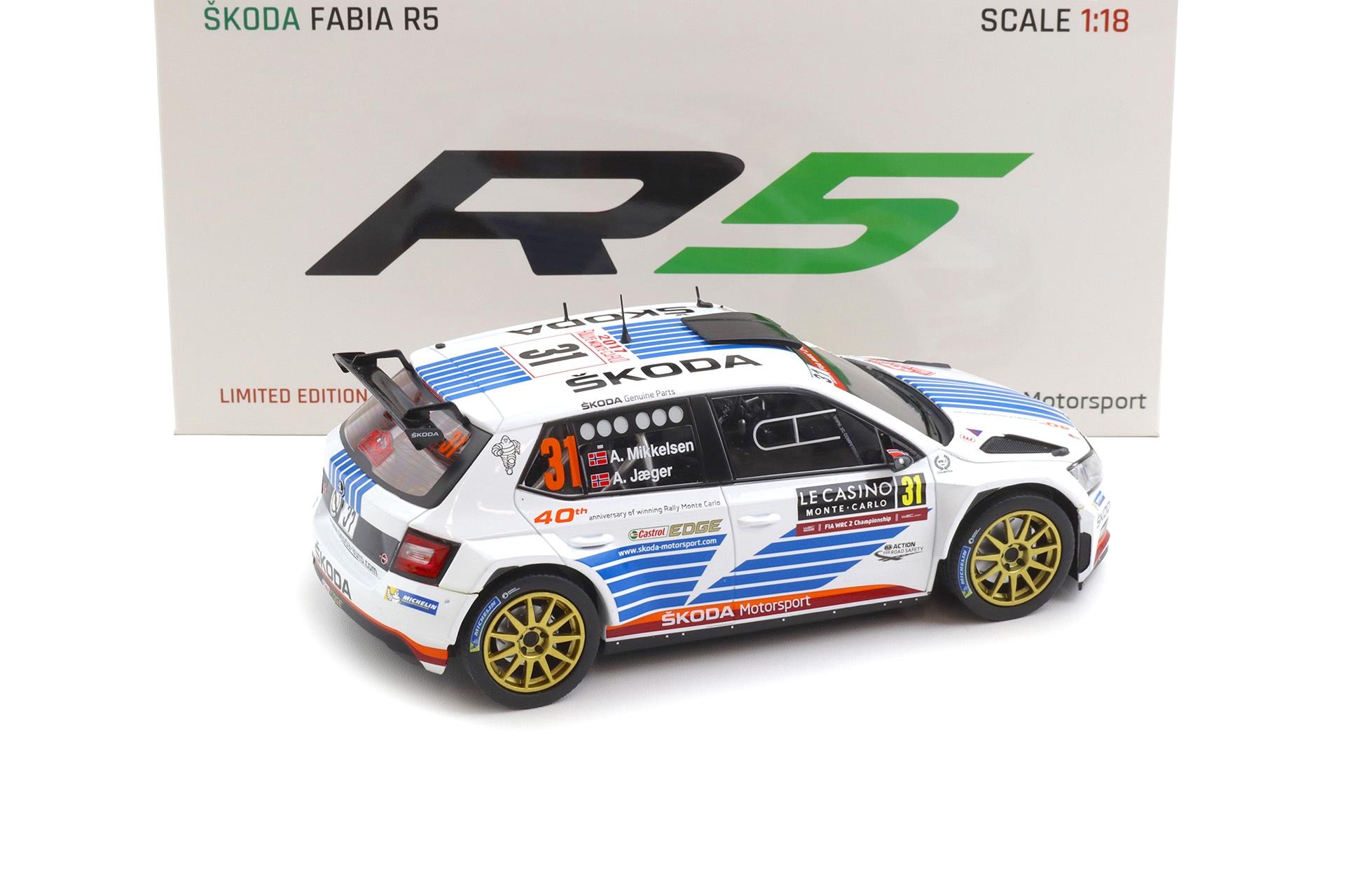 1:18 FOX18 Skoda Fabia R5 Winner WRC Rally Monte Carlo 2017 #31 Mikkelsen