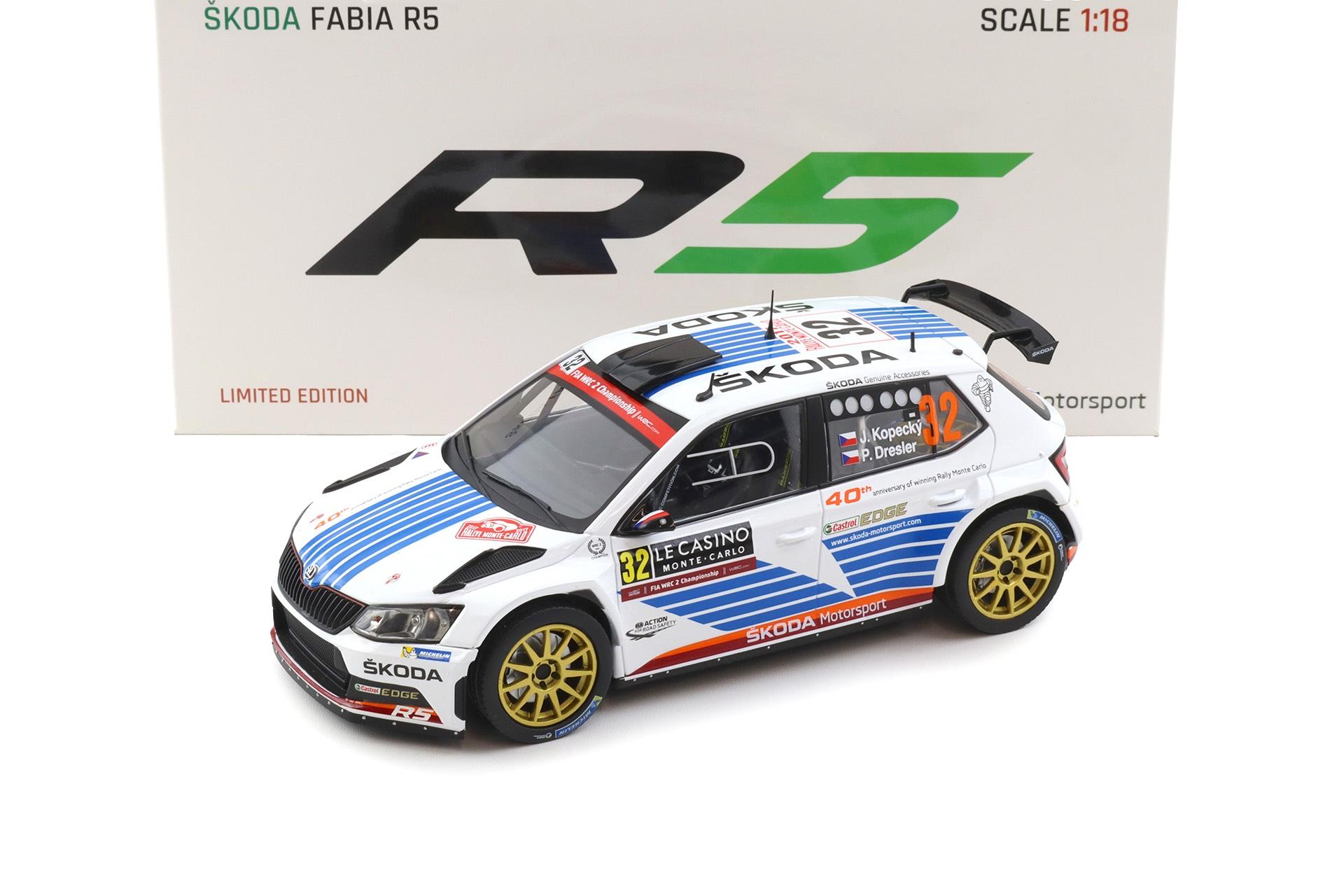 1:18 FOX18 Skoda Fabia R5 WRC Rally Monte Carlo 2017 #32 Kopecky/ Dresler