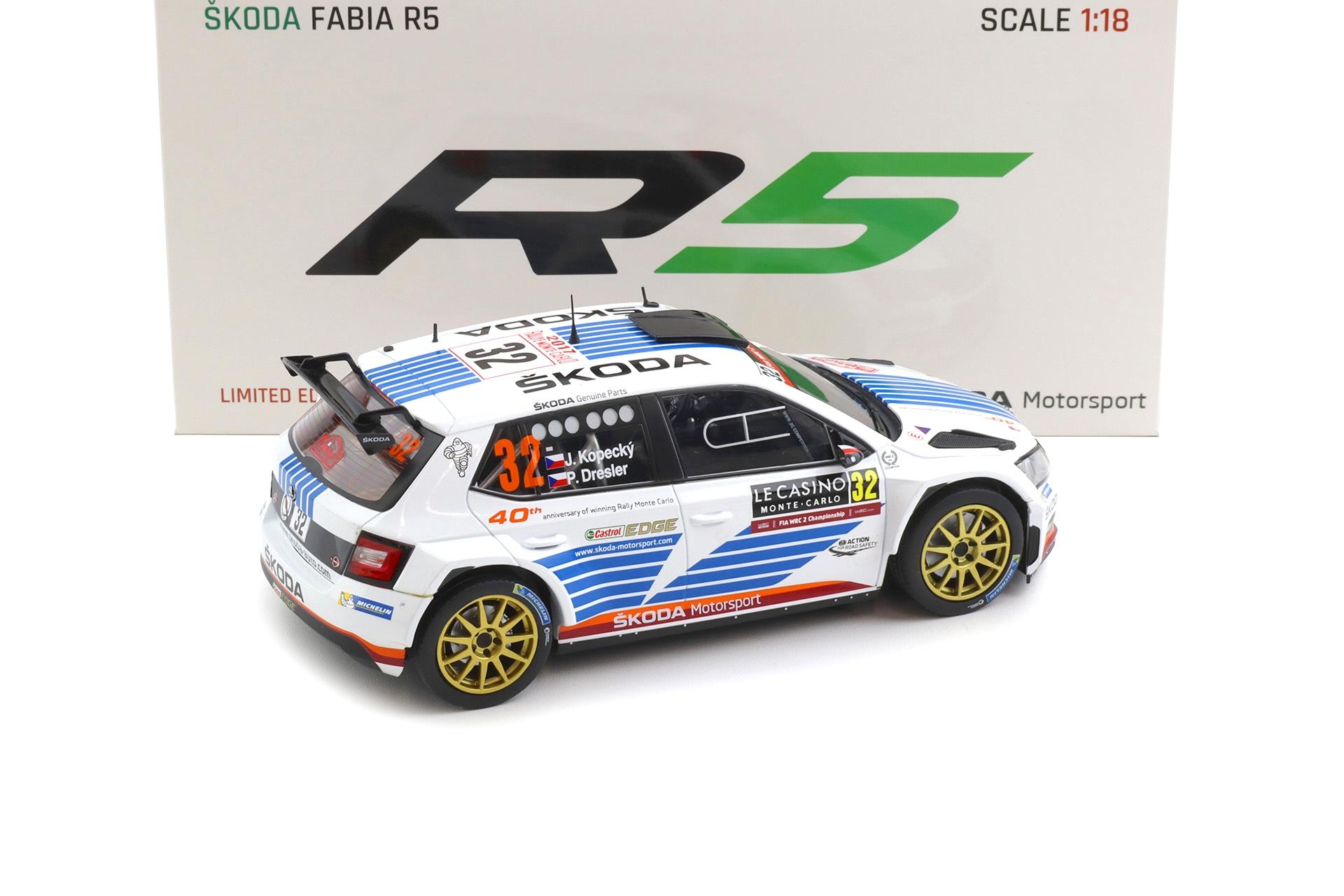1:18 FOX18 Skoda Fabia R5 WRC Rally Monte Carlo 2017 #32 Kopecky/ Dresler