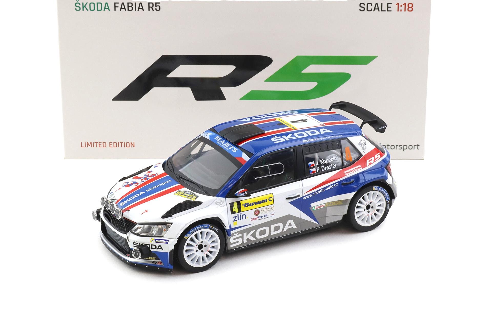 1:18 FOX18 Skoda Fabia R5 WRC Rally Barum 2018 #4 Kopecky/ Dresler