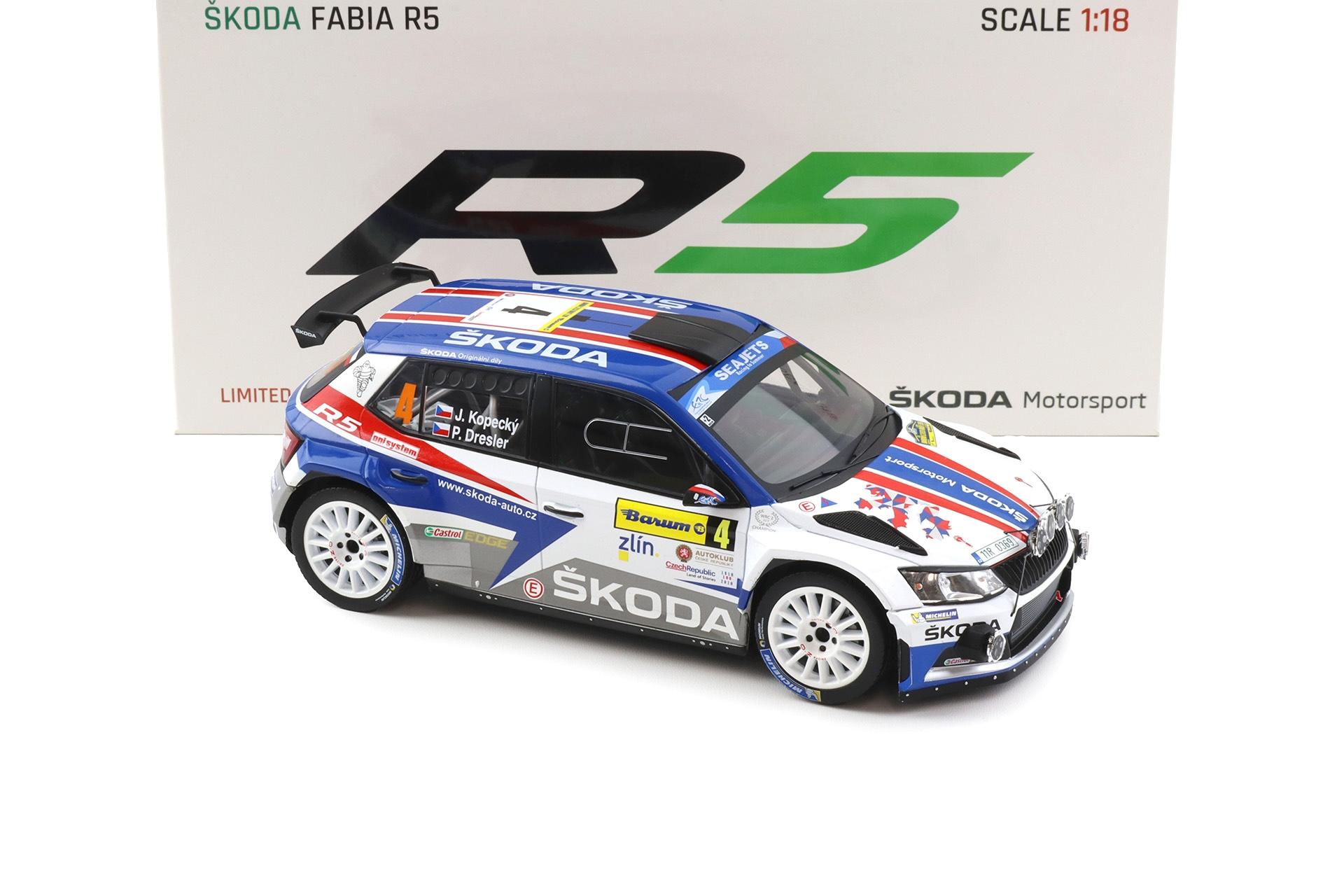 1:18 FOX18 Skoda Fabia R5 WRC Rally Barum 2018 #4 Kopecky/ Dresler