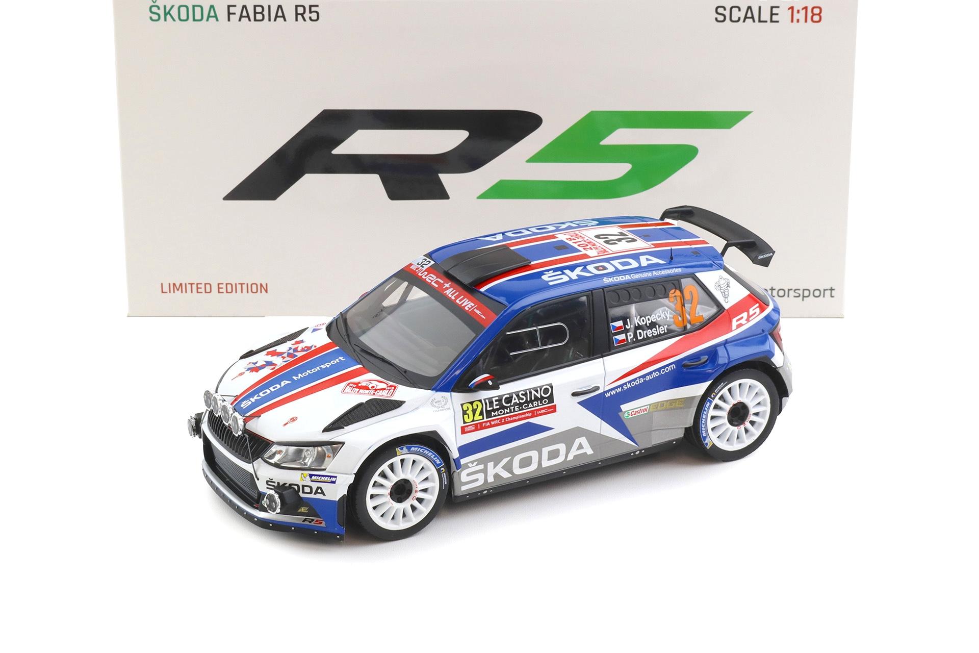 1:18 FOX18 Skoda Fabia R5 WRC Rally Monte Carlo 2018 #32 Kopecky/ Dresler