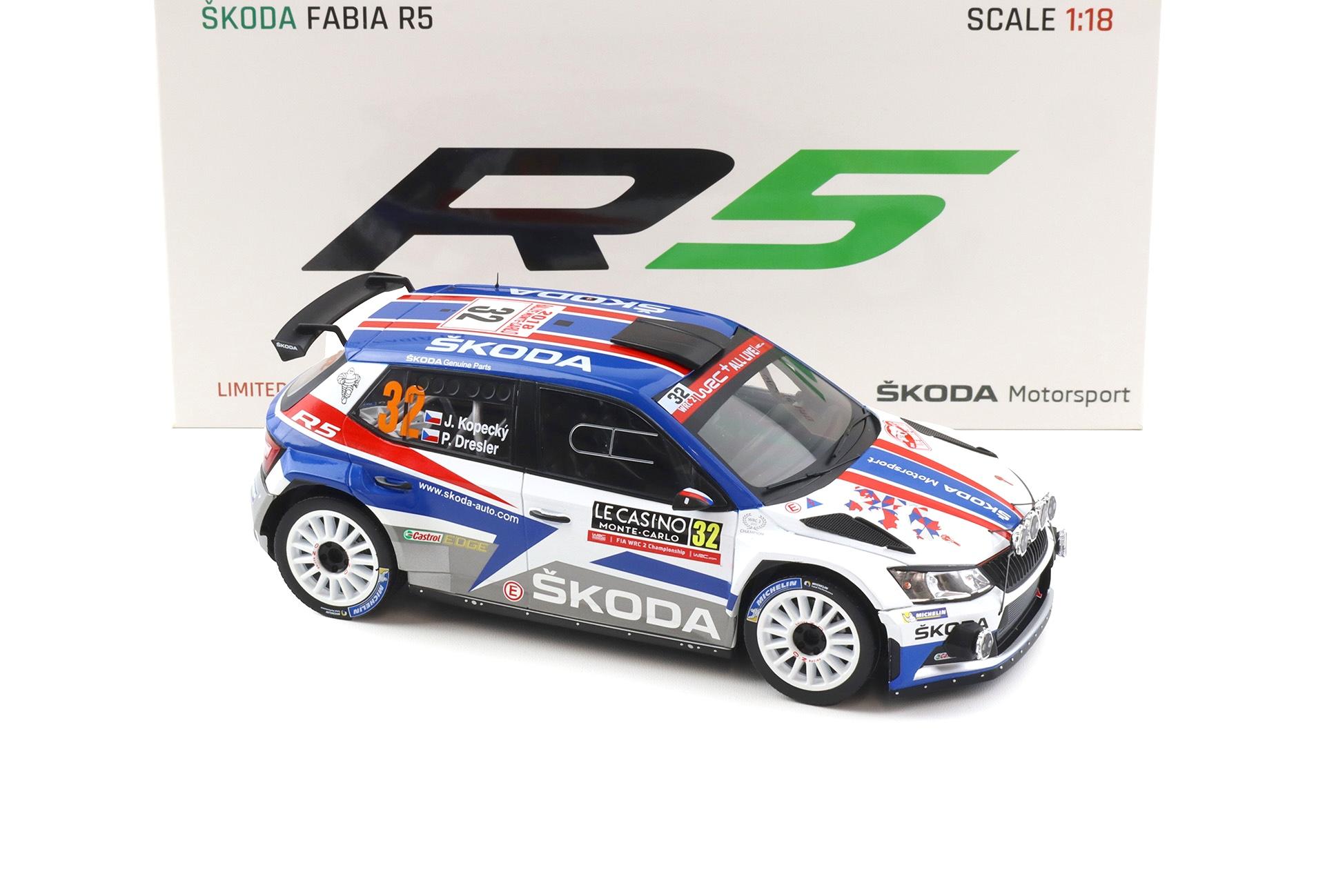 1:18 FOX18 Skoda Fabia R5 WRC Rally Monte Carlo 2018 #32 Kopecky/ Dresler