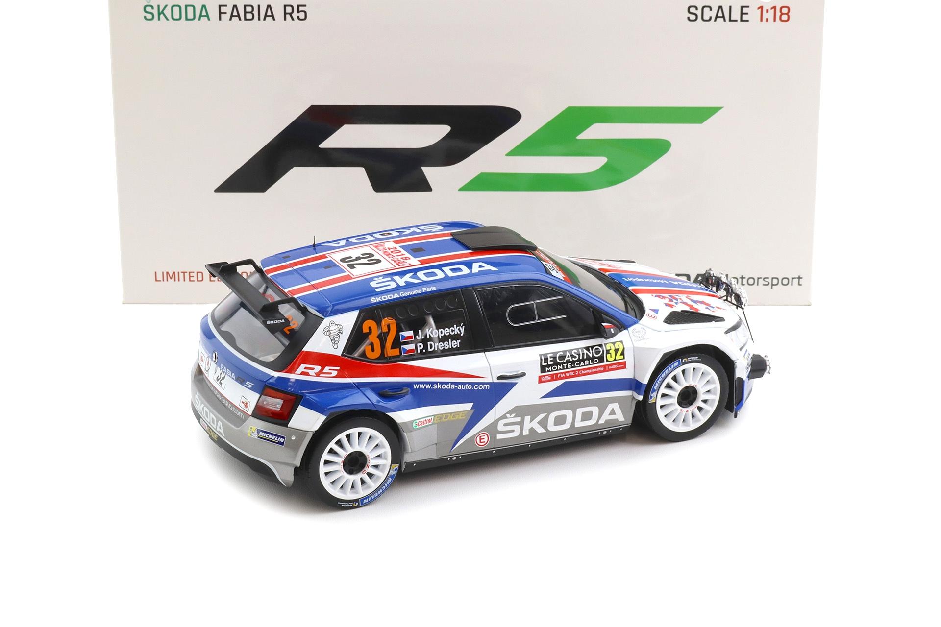 1:18 FOX18 Skoda Fabia R5 WRC Rally Monte Carlo 2018 #32 Kopecky/ Dresler
