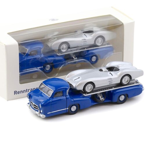 1:64 Norev Mercedes Renntransporter Blaues Wunder + Mercedes W196 Streamliner #1