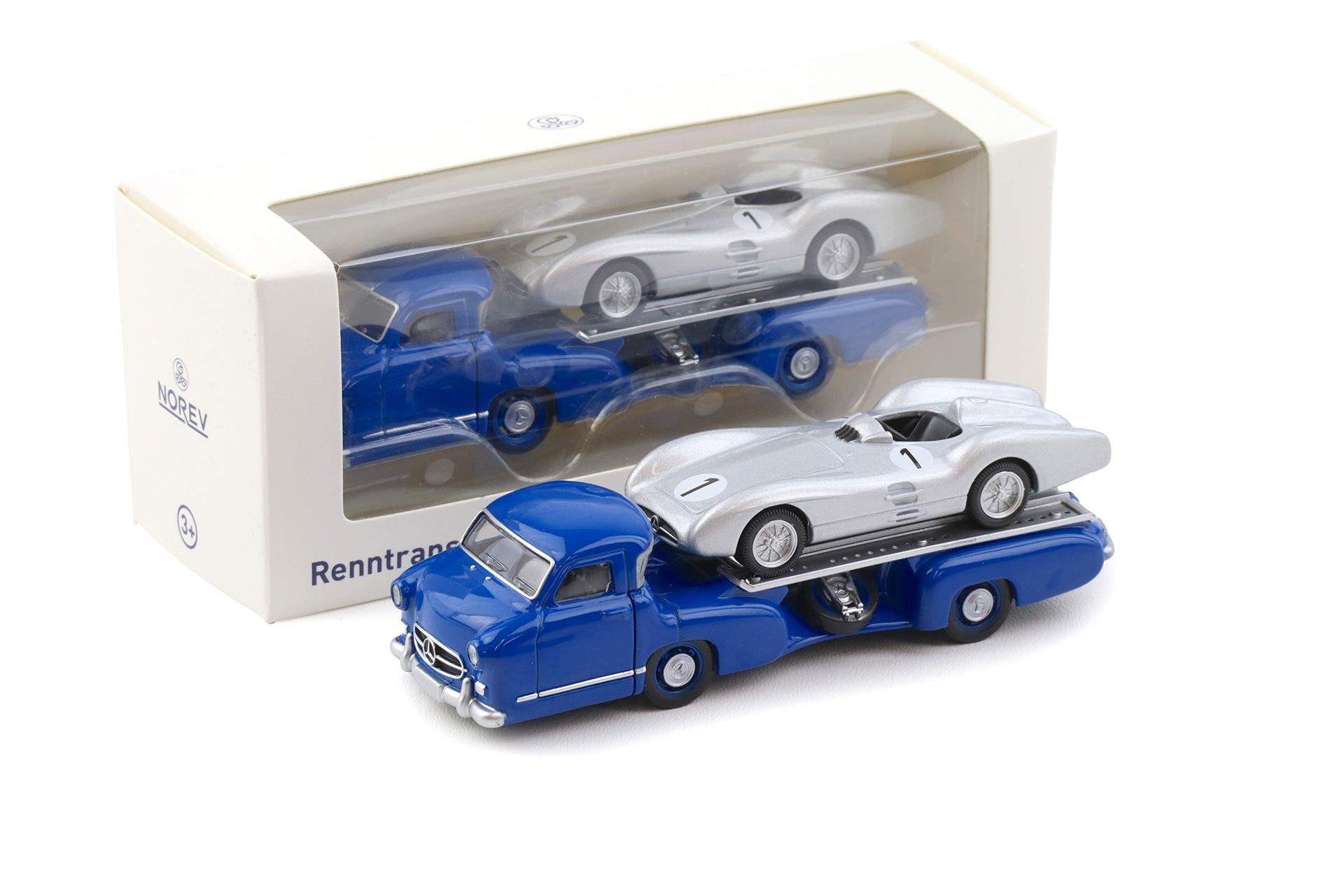 1:64 Norev Mercedes Renntransporter Blaues Wunder + Mercedes W196 Streamliner #1