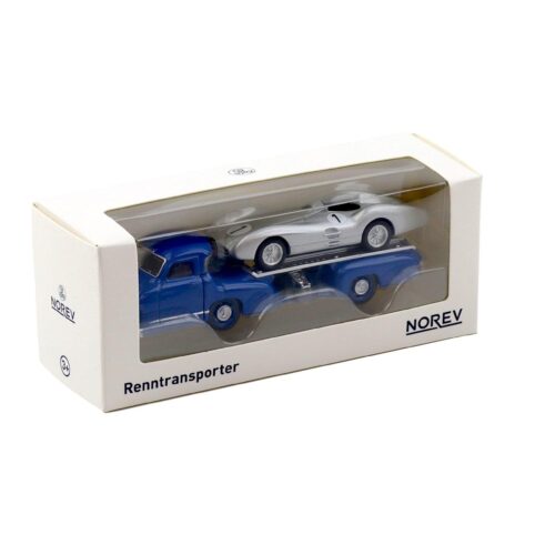 1:64 Norev Mercedes Renntransporter Blaues Wunder + Mercedes W196 Streamliner #1