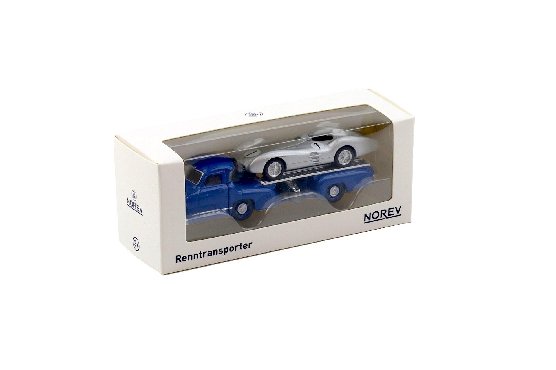 1:64 Norev Mercedes Renntransporter Blaues Wunder + Mercedes W196 Streamliner #1