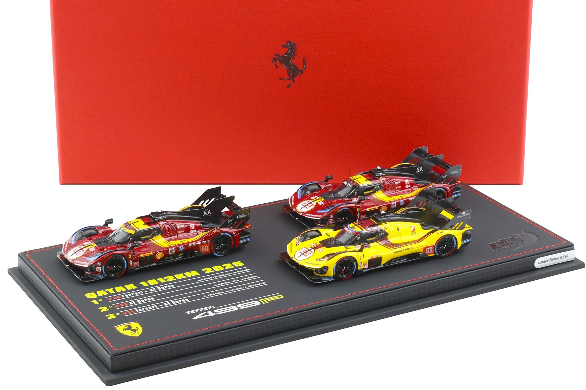 1:43 BBR Ferrari 499P Qatar 2025 Special Set of three with Showcase - Limited 50 pcs.