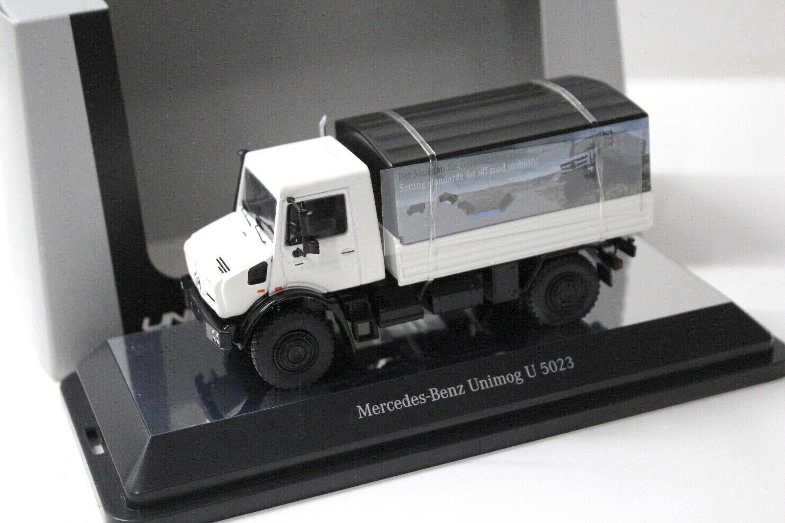 1:50 NZG Mercedes Unimog U5023 Pritsche + Plane white DEALER VERSION
