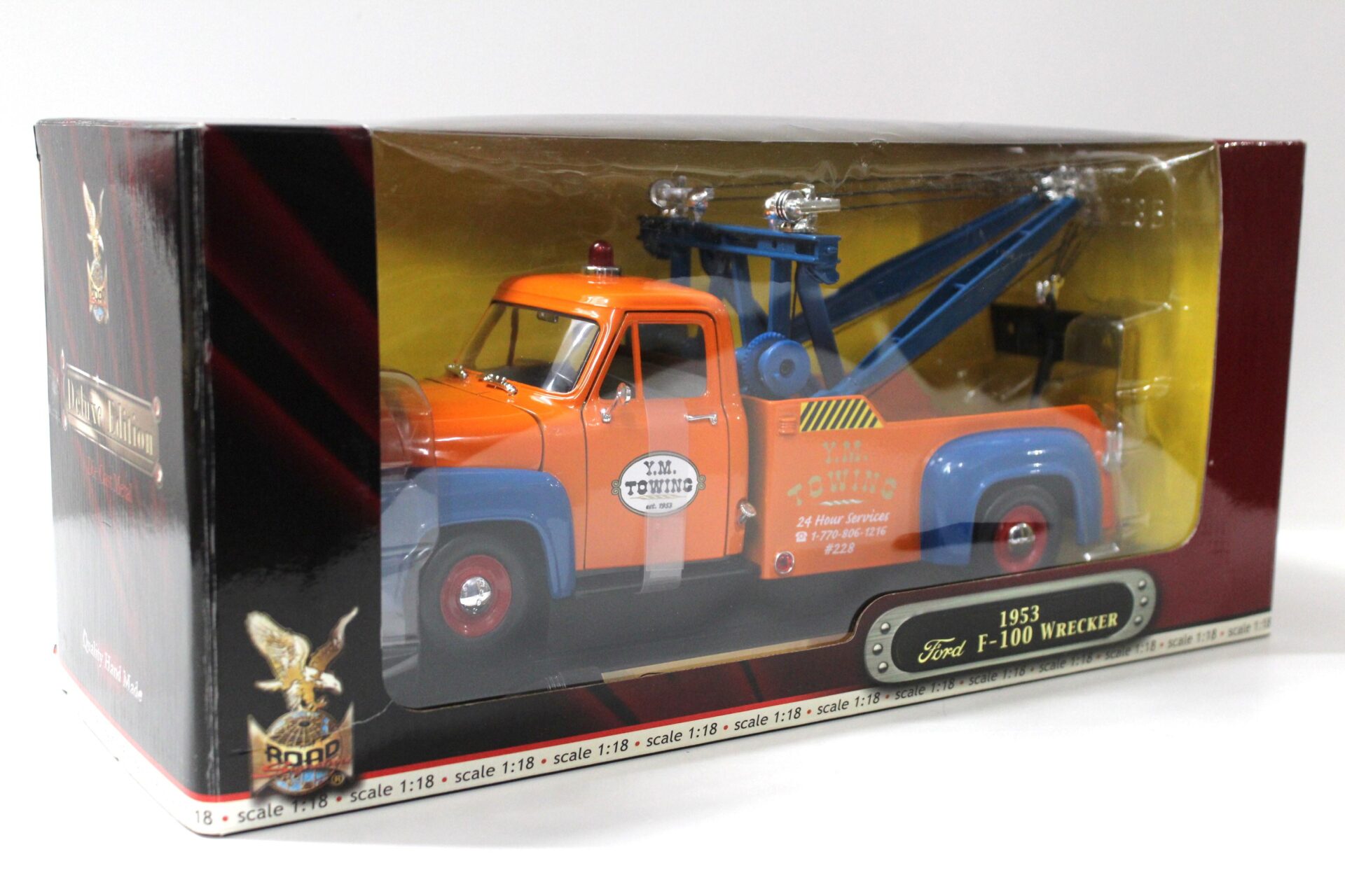 1:18 Road Signature 1953 Ford F-100 Wrecker Abschleppen Y.M. Towing orange
