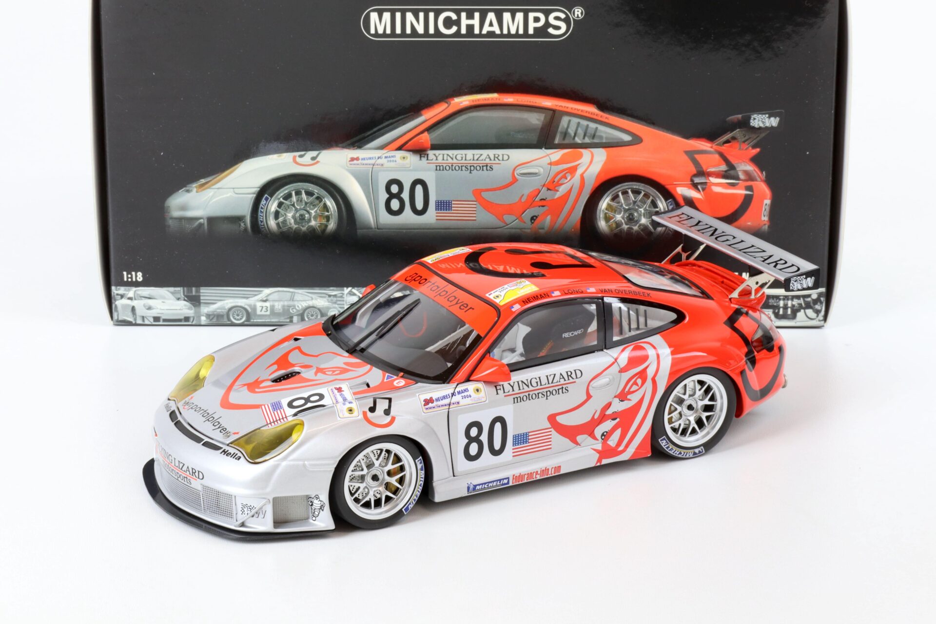 1:18 Minichamps Porsche 911 (996) GT3 RSR 24h Le Mans 2006 Flying Lizard #80