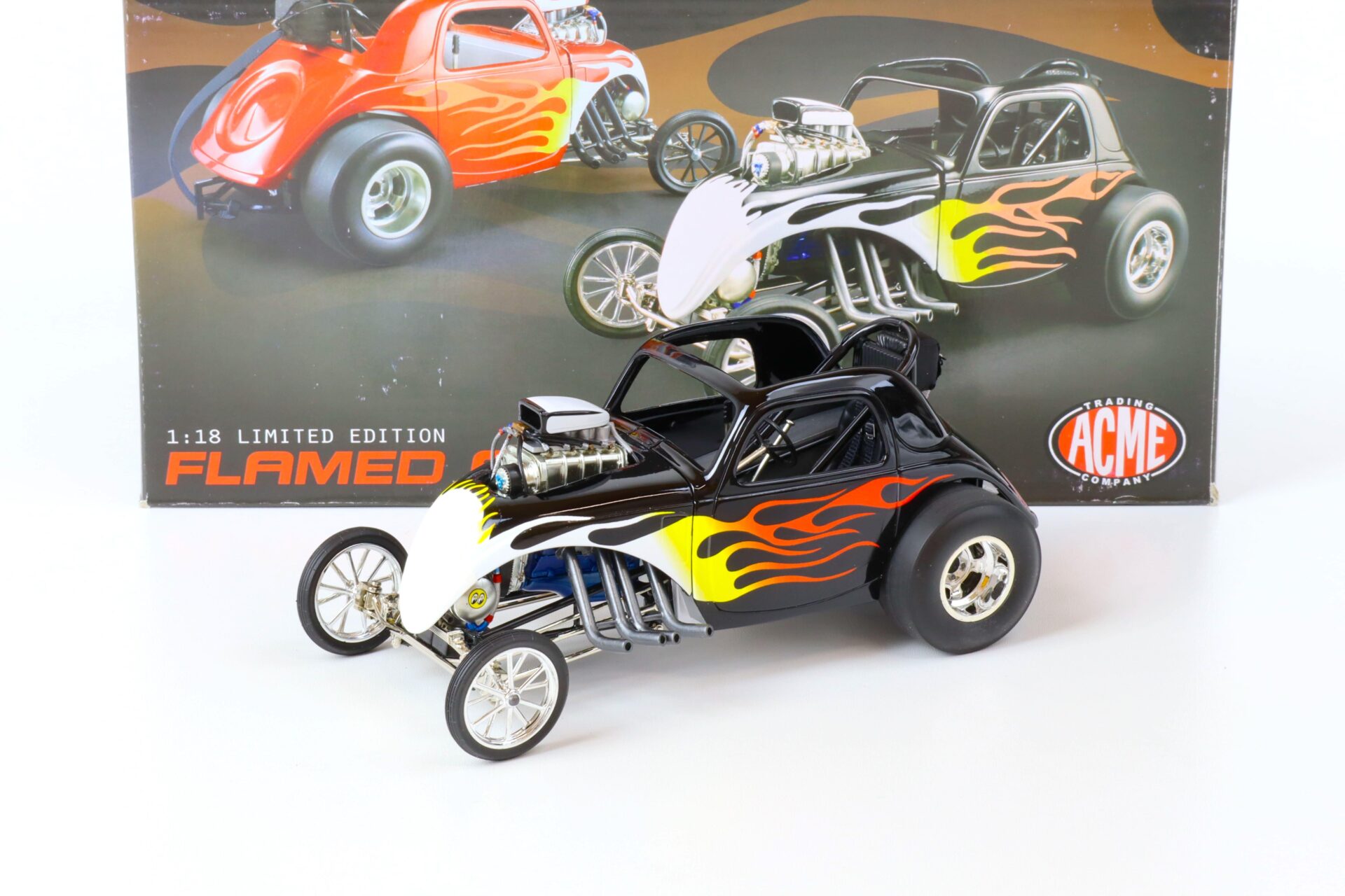 ID 68280 orig.jpg 1:18 ACME FLAMED ALTERED Dragster black with flames A1800804