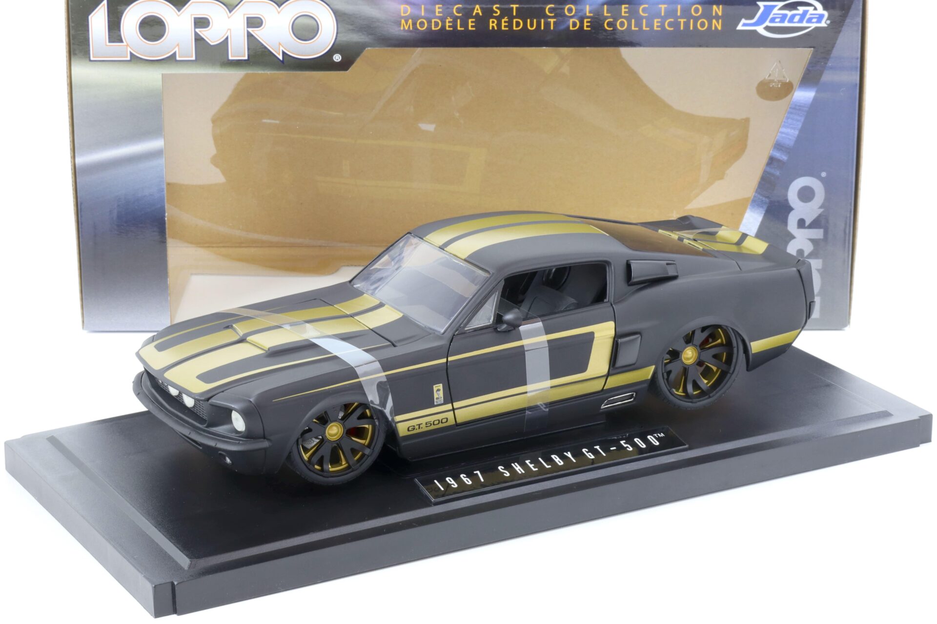 ID 68794 orig.jpg 1:18 JADA Toys 1967 Ford Mustang Shelby GT-500 Coupe matt black/ gold