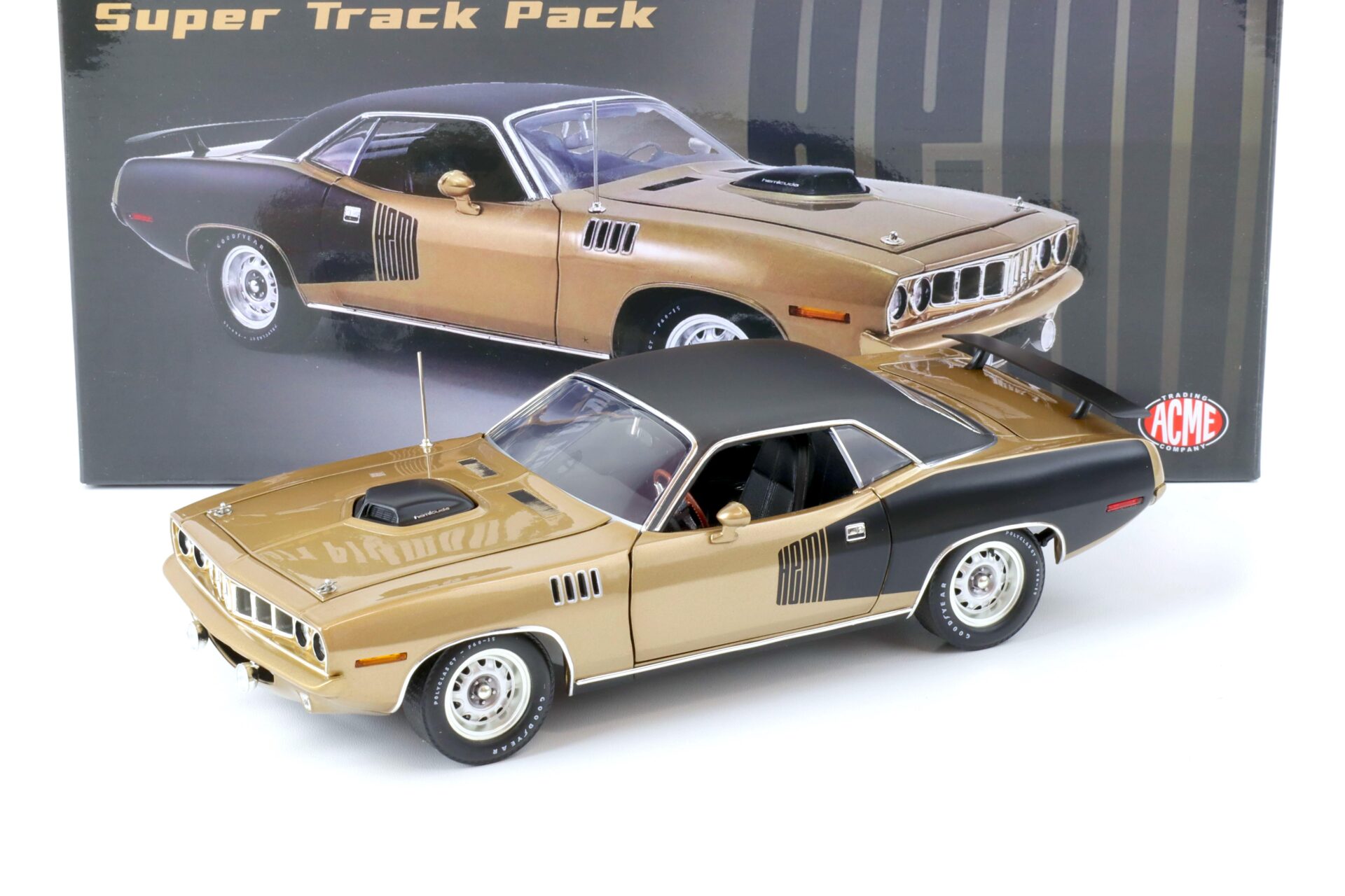 1:18 ACME 1971 Plymouth Hemi Cuda Super Track Pack brown-gold metallic/ black roof