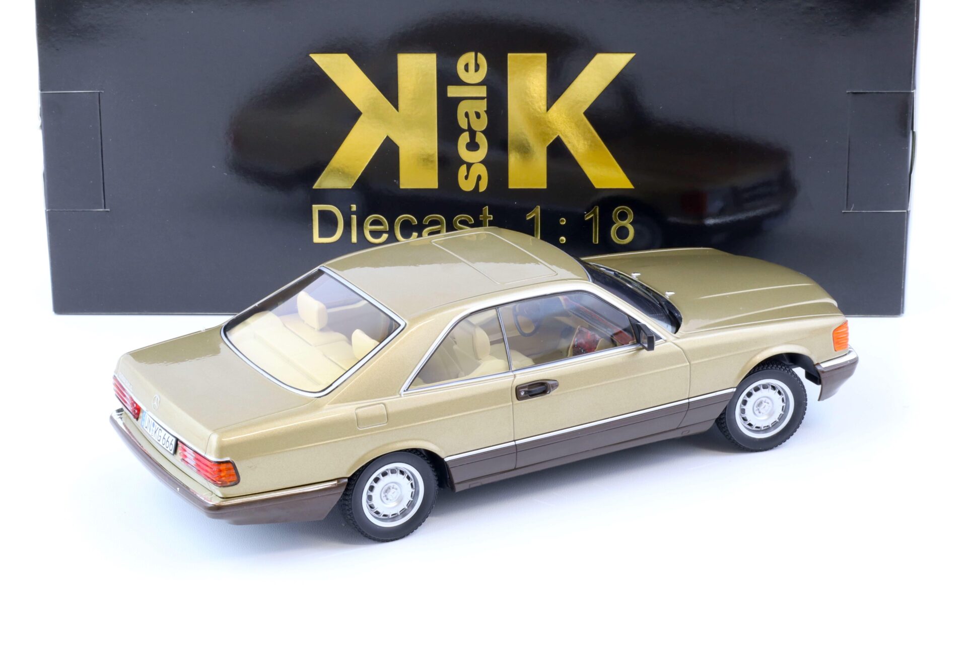 1:18 KK Scale Mercedes 500 SEC C126 Coupe 1987 gold metallic BANG BOOM BANG
