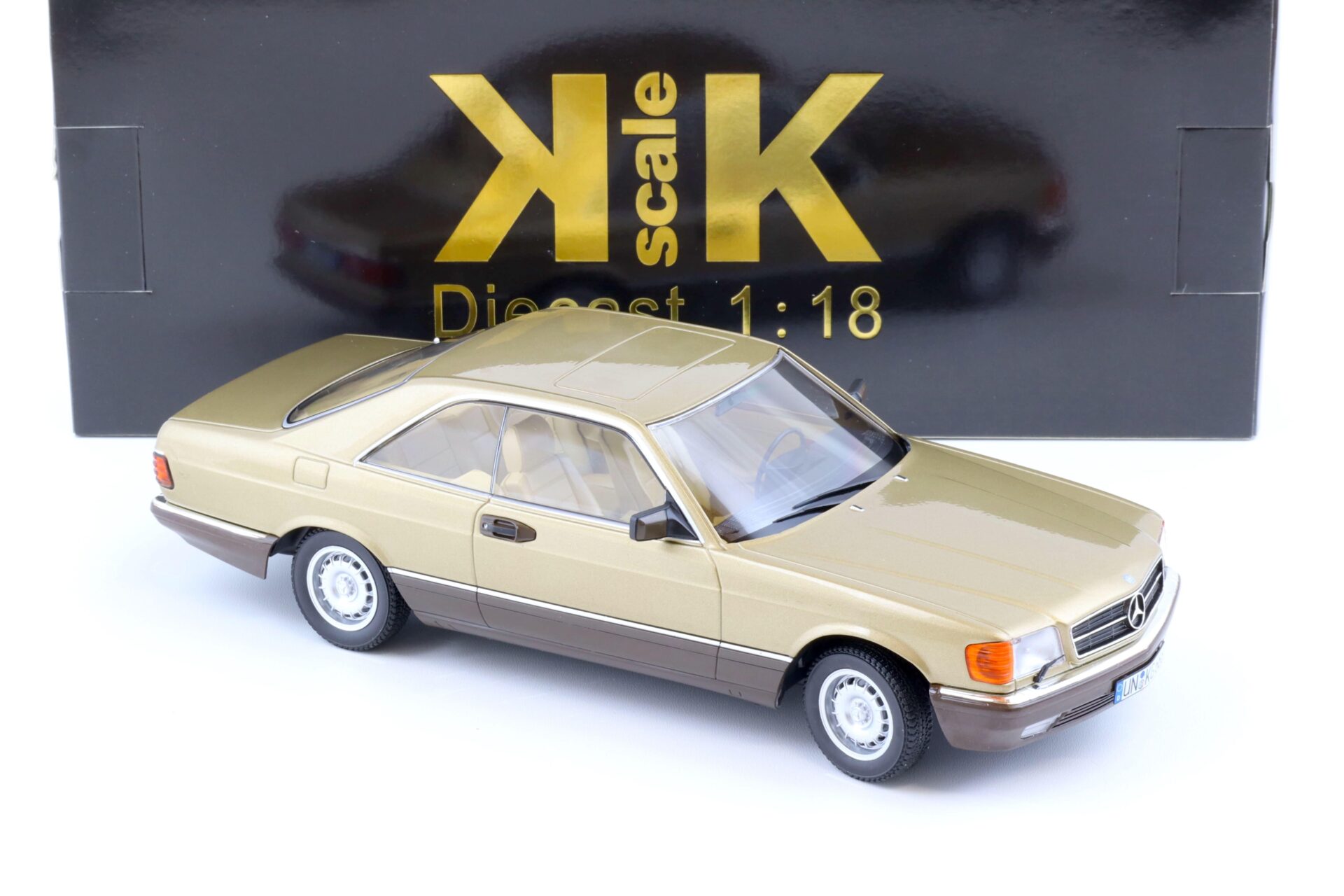 1:18 KK Scale Mercedes 500 SEC C126 Coupe 1987 gold metallic BANG BOOM BANG