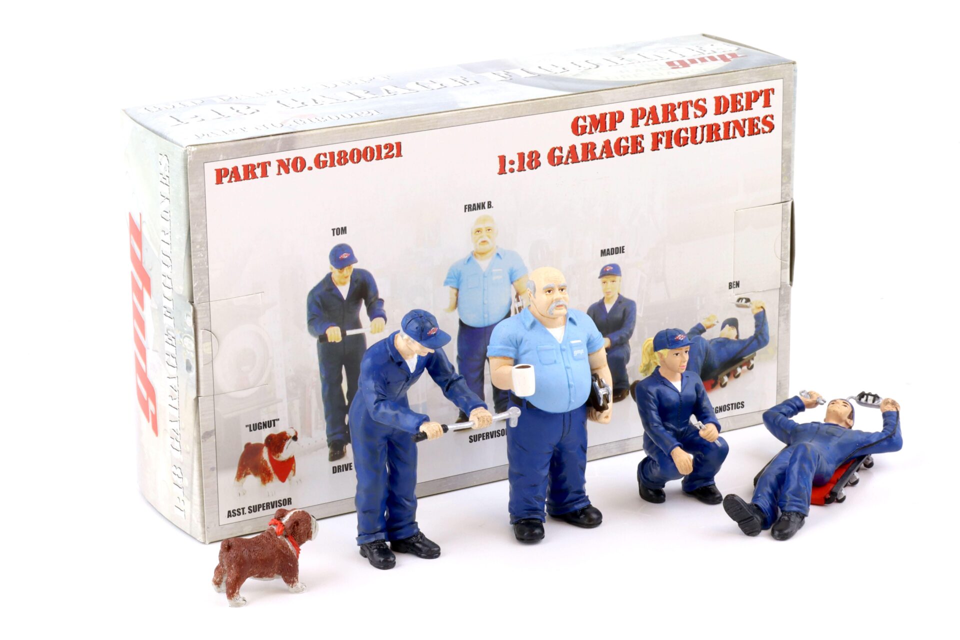 ID 72123 orig.jpg 1:18 GMP Parts Dept Garage Figurines Set 4 pcs. Zubehör Figuren G1800121