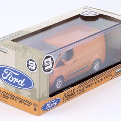 1:43 Greenlight 2018 Ford Transit Custom V362 MCA Sport VAN Kasten orange glow