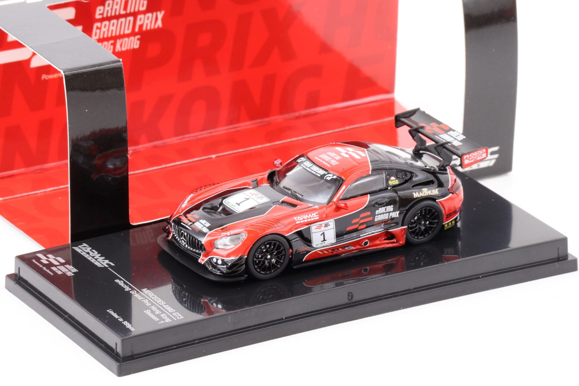 1:64 Tarmac Works Mercedes Benz AMG GT3 eRacing #1 Grand Prix Hong Kong eRGPHK Season 1 red/black