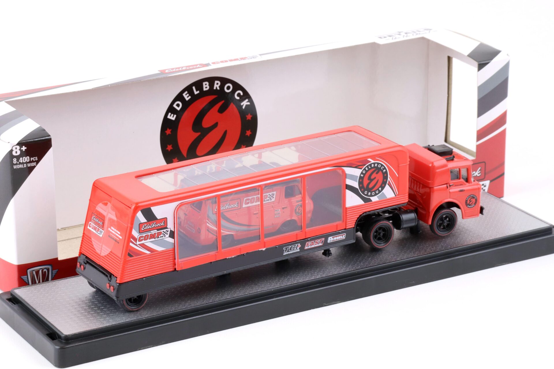 1:64 M2 Machines 1970 Ford C-950 car hauler & 1965 Ford Ecoline Van EDELBROCK