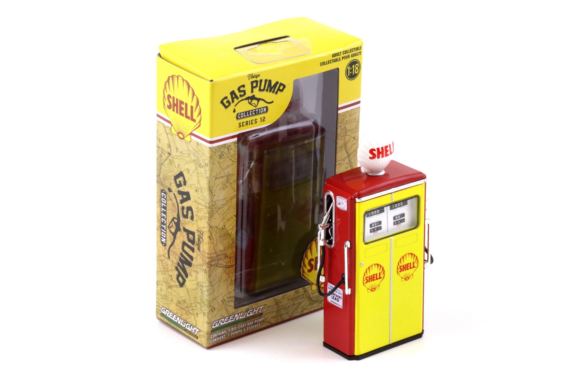 1:18 Greenlight 1954 Tokheim Twin Gas Pump Zapfsäule SHELL OIL yellow