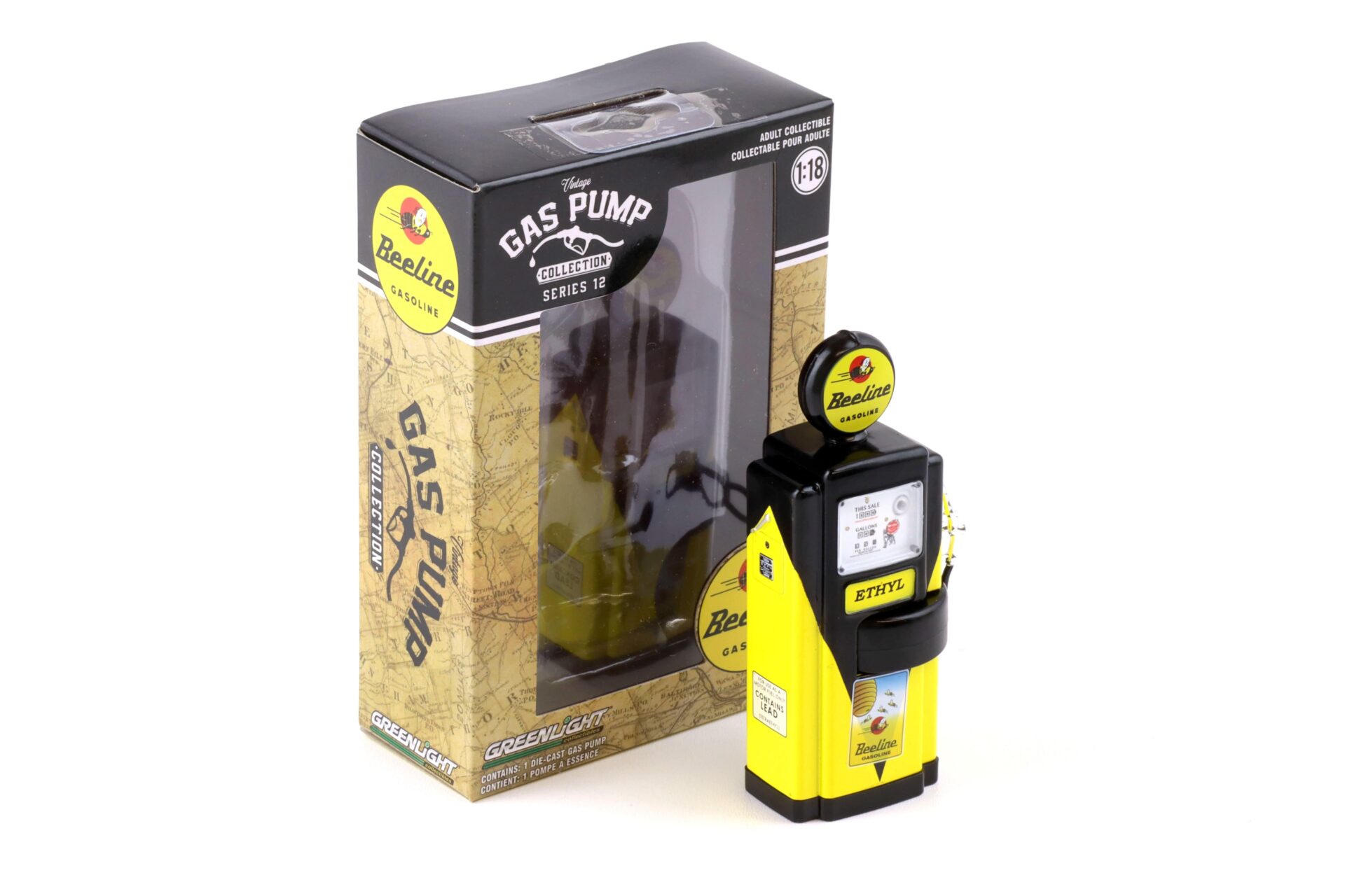 1:18 Greenlight 1948 Wayne 100-A Gas Pump Zapfsäule Beeline Gasoline yellow/black