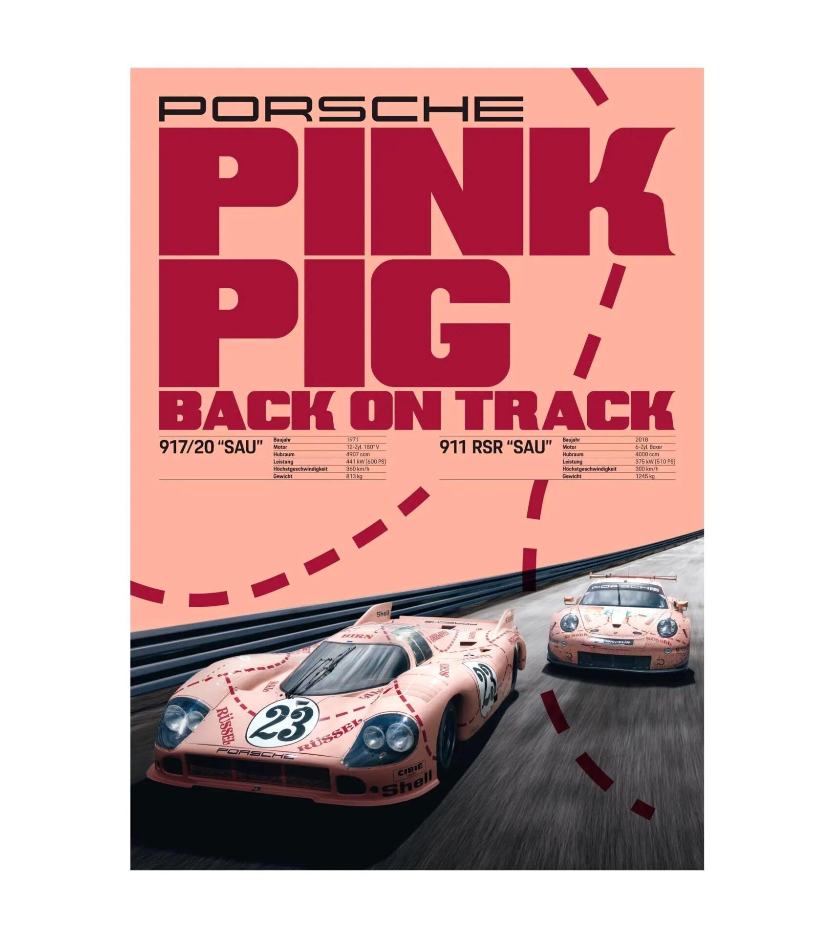 Original Porsche Poster Plakat-Set 2 Stück 917 Sau Pink Pig 50x70cm WAP DEALER
