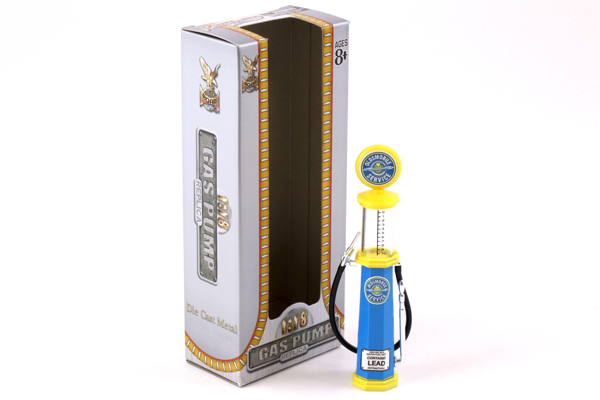 ID 75049 orig.jpg 1:18 Road Signature Gas Pump Zapfsäule Oldsmobile Service blue / yellow