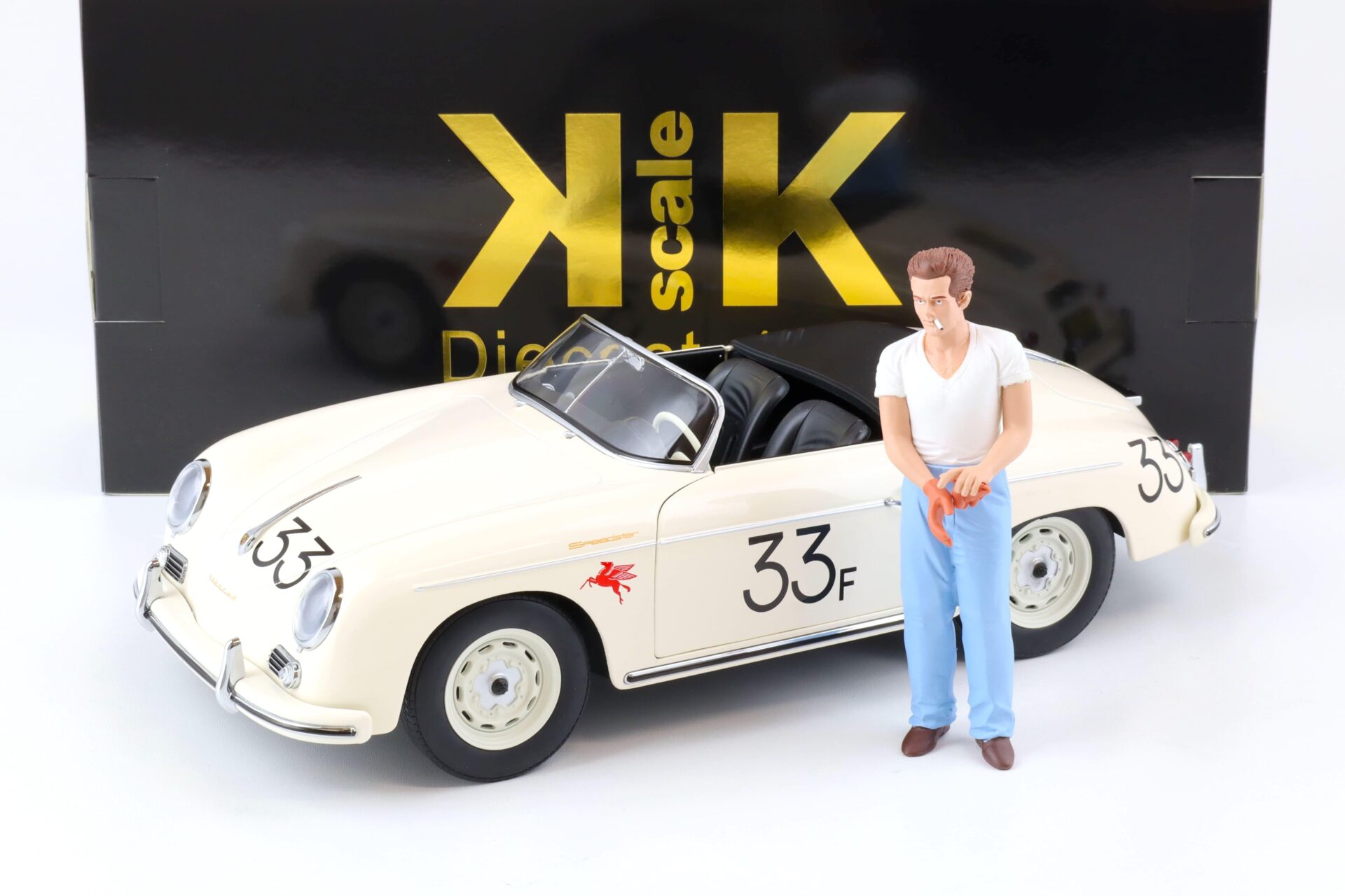 ID 76520 orig.jpg 1:12 KK-Scale SET Porsche 356A Speedster 1955 white #33F + James Dean Figur