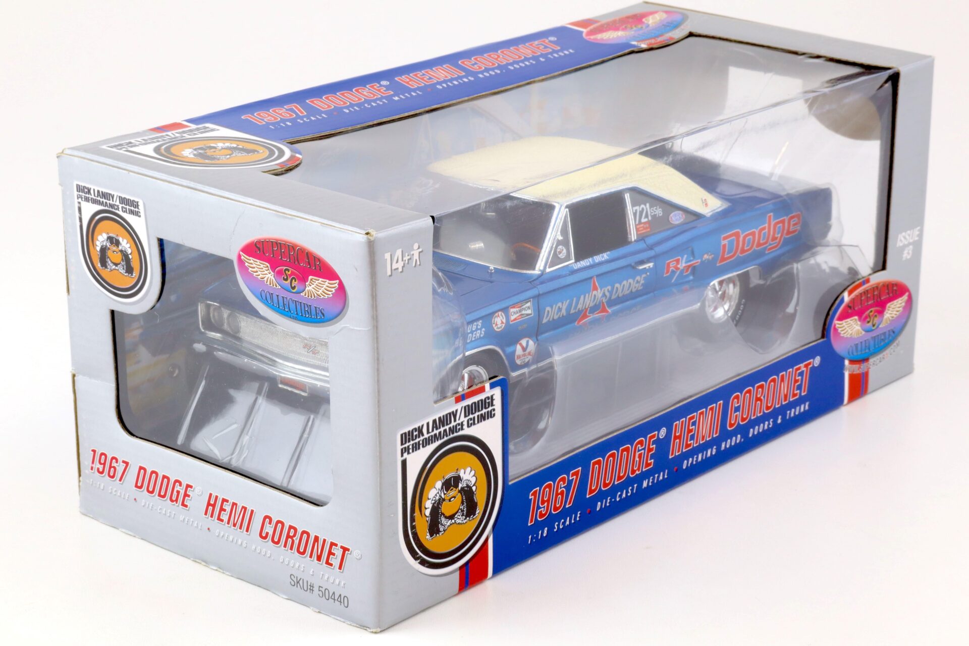 1:18 Highway61 Supercar 1967 Dodge Hemi Coronet Dick Landy #721SS/B Dandy Dick blue