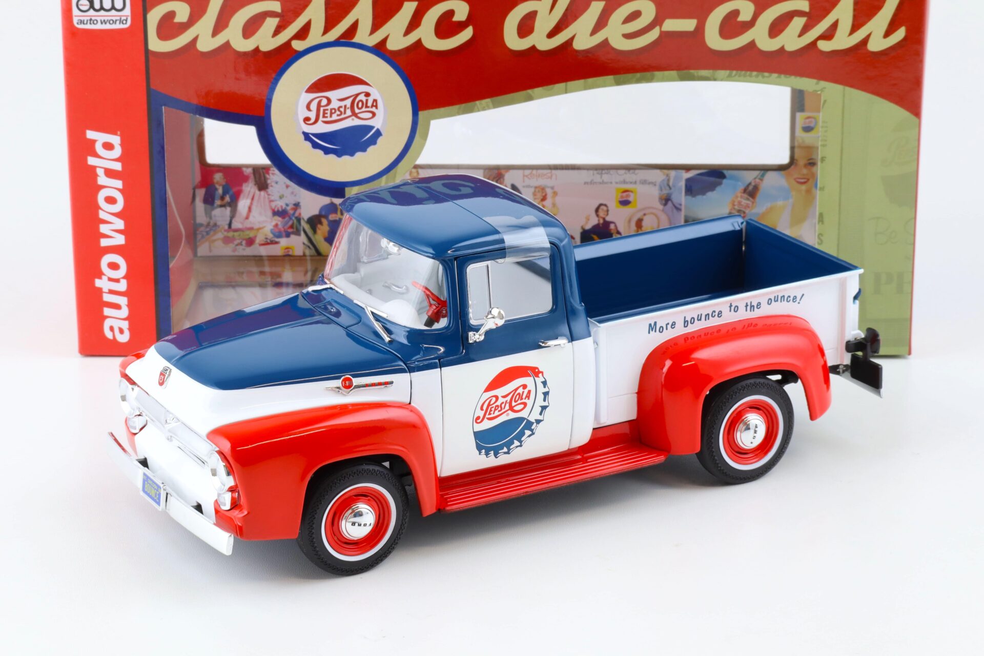ID 79345 orig.jpg 1:18 Auto World 1956 Ford F-100 Pick-Up PEPSI Cola blue/ white/ red
